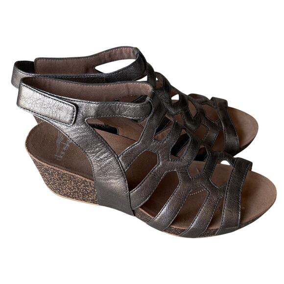 Dansko Selina Pewter Sandals Nappa Leather Strappy Greek Metallic 10.5-11 / 41 - Picture 1 of 6